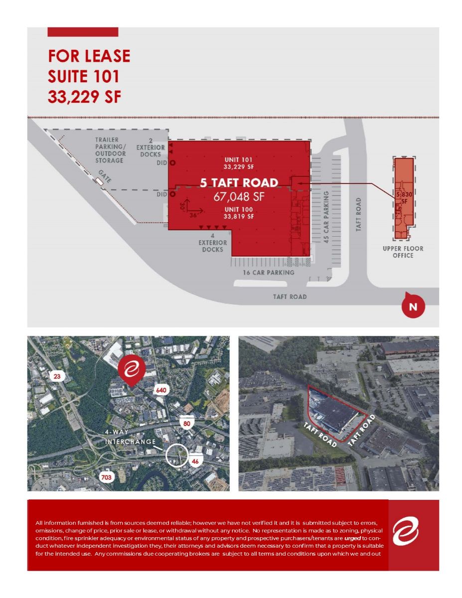 FOR LEASE 33,229 +/ SQ. FT. AT 5 TAFT ROAD, SUITE 101, TOTOWA, NJ